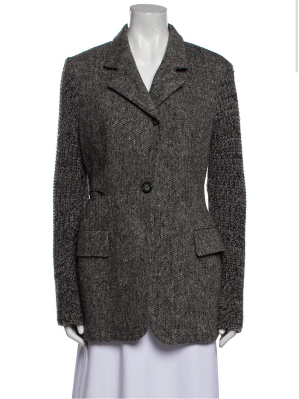 Womens Gray Textured Wool Blend Blazer Jacket